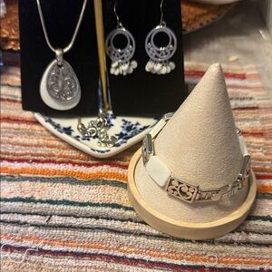 Brighton Silver and White Necklace Set